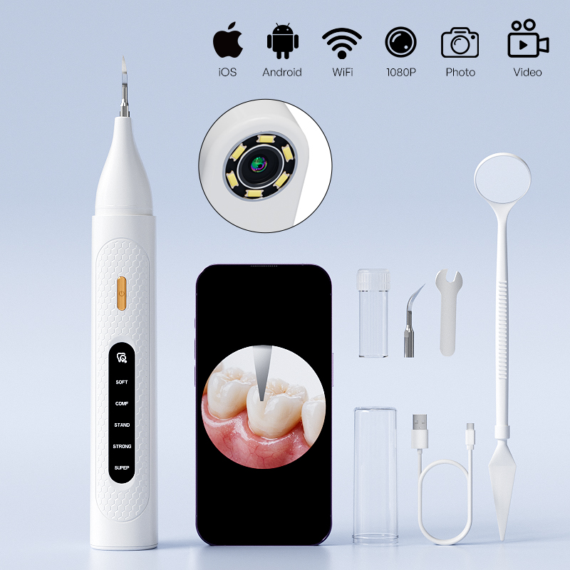 Teeth Whitening Video - 可視化超音波歯科用歯垢除去器ビデオ電動スケーラーカメラ、5つの高周波モード、6つのLED搭載、歯石除去器