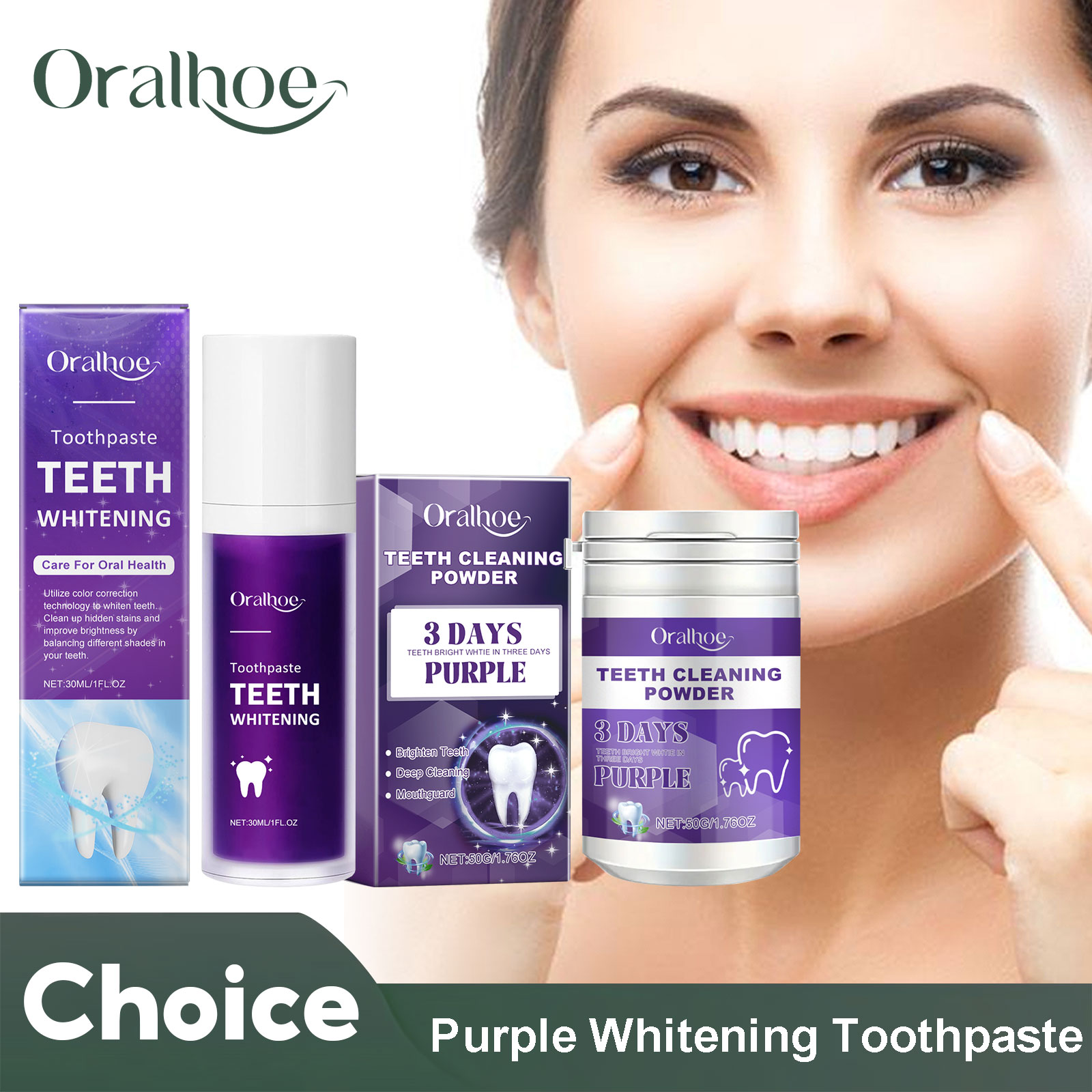 Teeth Whitening Hismile - 歯のホワイトニング用歯磨き粉,パープルコレクター,ディープクリーニング,歯垢の汚れの減少,5日間のパウダー