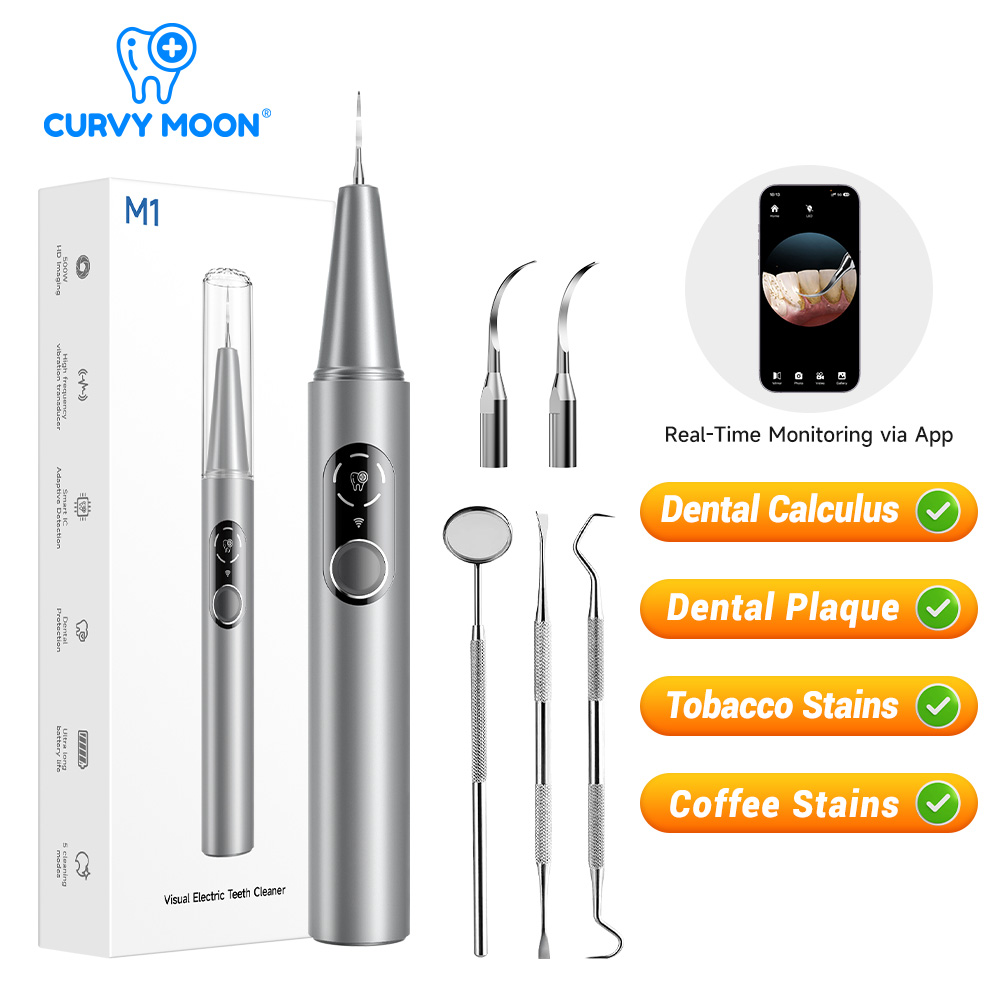 Teeth Whitening And Stain Removal - CURVY MOON 可視電気超音波歯クリーナー カメラ付き 歯石除去剤 歯の汚れ洗浄ツール