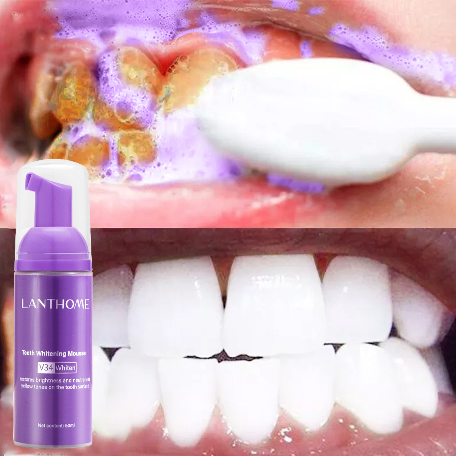 Teeth Whitening Mousse - V34 ホワイトニングムース歯磨き粉 歯垢除去 ステイン除去 口腔衛生 ブリーチング