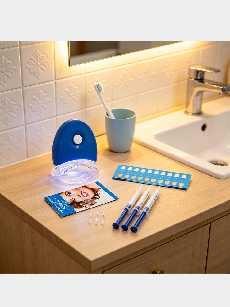 Teeth Whitening Led Kit - グロリースマイル歯磨きキット - LEDライト、3mlジェルシリンジ、再石灰化ジェル、トレイ。