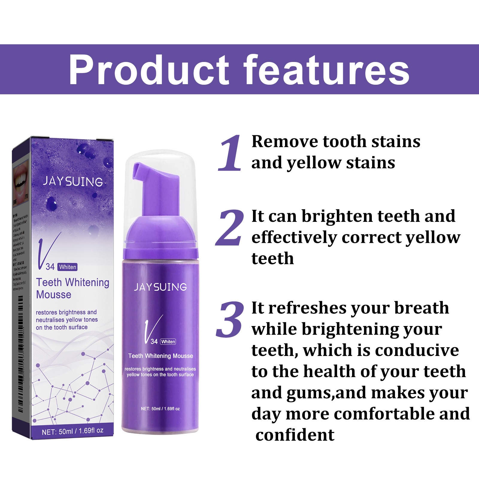 V34-歯磨き粉,効果的な輝き,歯の除去,深い黄色の汚れの除 - Teeth Whitening Mousse のレビューと価格