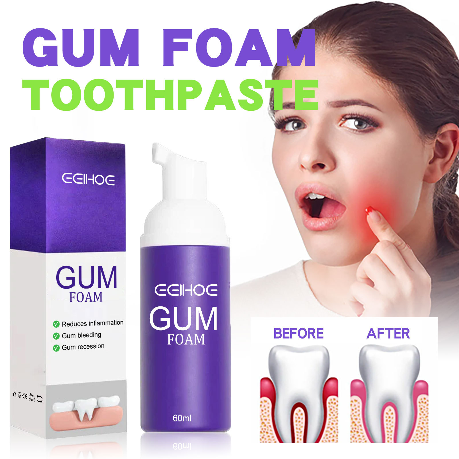 60ml歯のホワイトニングムースV34歯のクリーニングホワイ - Teeth Whitening Mousse のレビューと価格